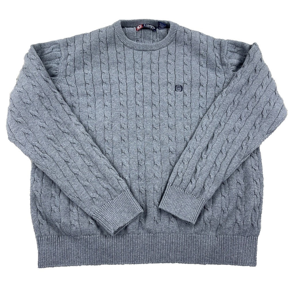Chaps‎ Sweater Men XL Gray Cable Knit Crew Neck Textured Grandpa Adult